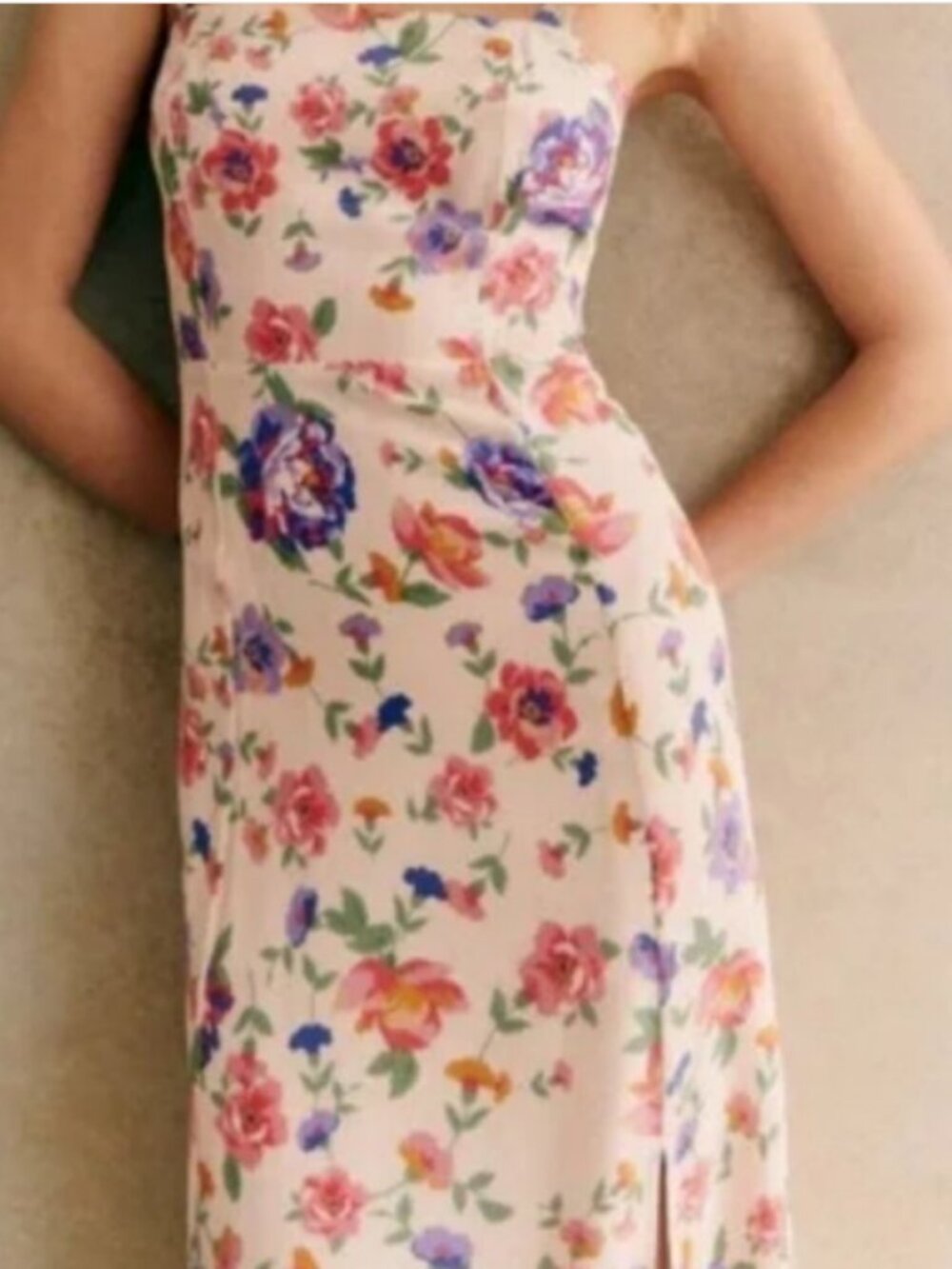 NWT Sezane Rosella Midi Silk Pink Floral Dress- Monday Print- Size FR42/US10